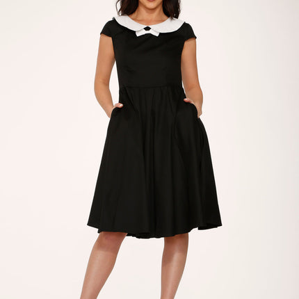 29190 Black White Collar Swing Dress