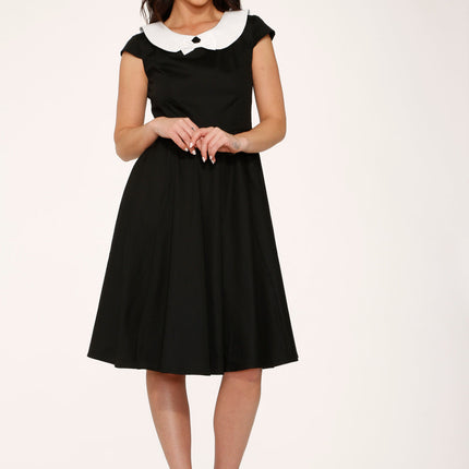 29190 Black White Collar Swing Dress