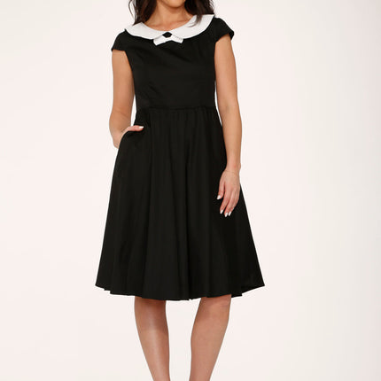 29190 Black White Collar Swing Dress