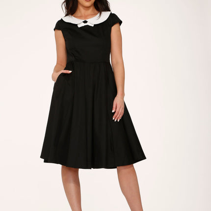 29190 Black White Collar Swing Dress