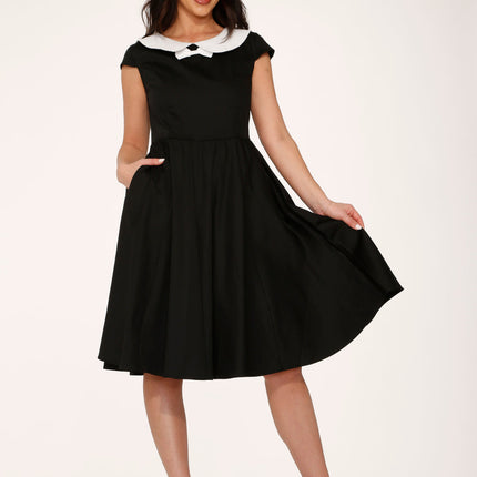 29190 Black White Collar Swing Dress