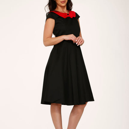 29191 Black Red Collar Swing Dress