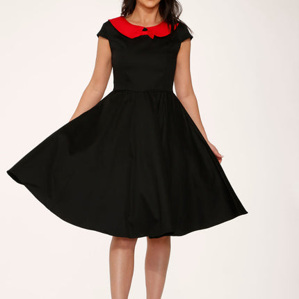 29191 Black Red Collar Swing Dress