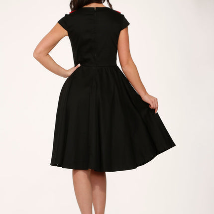29191 Black Red Collar Swing Dress