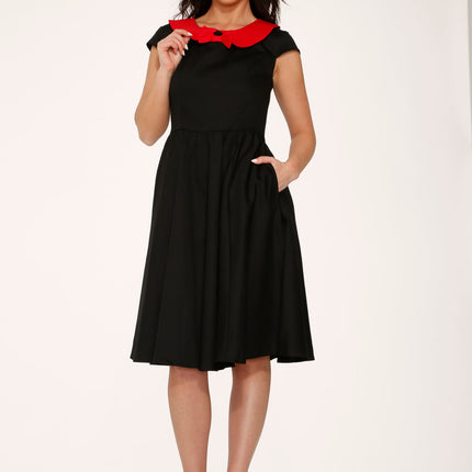29191 Black Red Collar Swing Dress