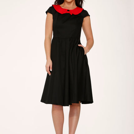 29191 Black Red Collar Swing Dress