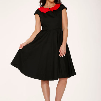29191 Black Red Collar Swing Dress
