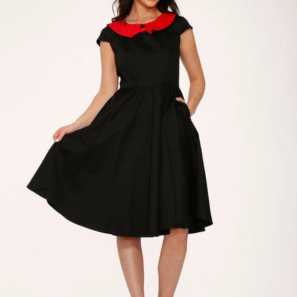 29191 Black Red Collar Swing Dress