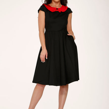29191 Black Red Collar Swing Dress