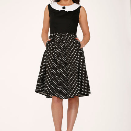 29200 Black White Polka Dot Swing Dress