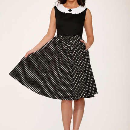 29200 Black White Polka Dot Swing Dress
