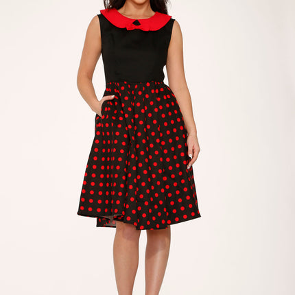 29201 Black Red Polka Dot Swing Dress