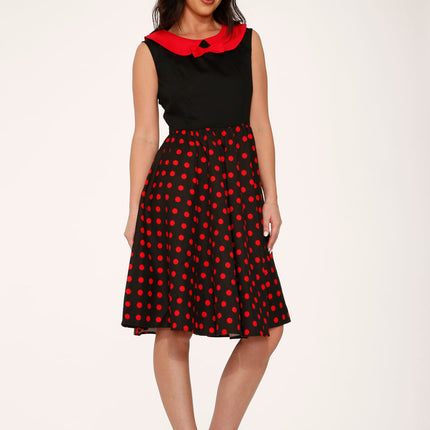 29201 Black Red Polka Dot Swing Dress