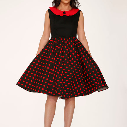 29201 Black Red Polka Dot Swing Dress