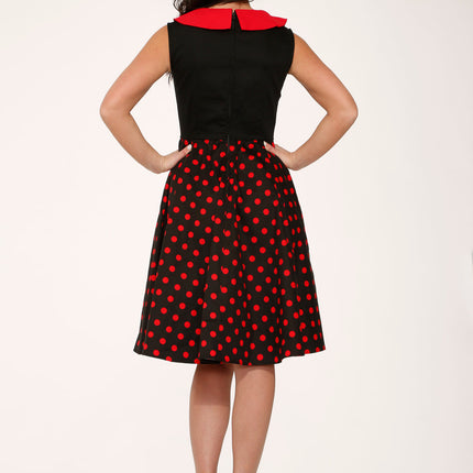 29201 Black Red Polka Dot Swing Dress