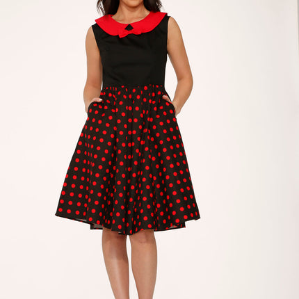 29201 Black Red Polka Dot Swing Dress