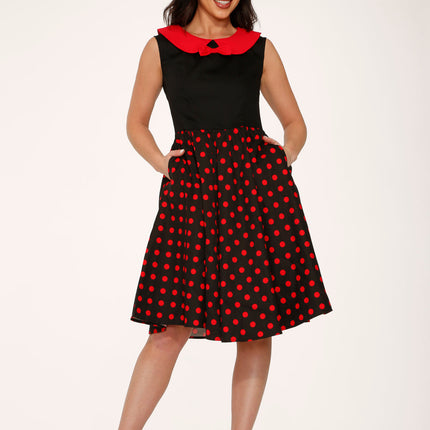 29201 Black Red Polka Dot Swing Dress