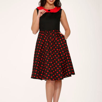 29201 Black Red Polka Dot Swing Dress