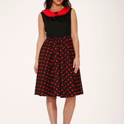 29201 Black Red Polka Dot Swing Dress