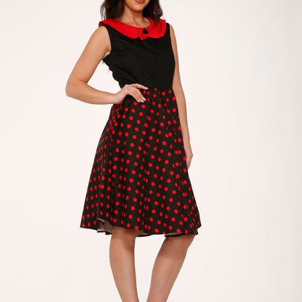 29201 Black Red Polka Dot Swing Dress
