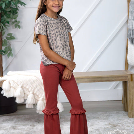 Girls Ruffle My Feathers Flare Pants with Ruffle, Mauve