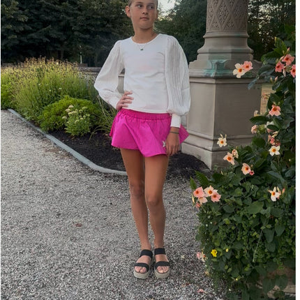 AA Fuchsia Gathered Double-layer Mini Skort