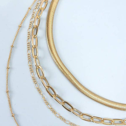 MULTI LAYER LINK HERRINGBONE CHAIN NECKLACE | 25N868
