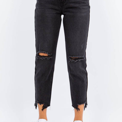 American Bazi High Waist Distressed Cropped Straight Women Jeans