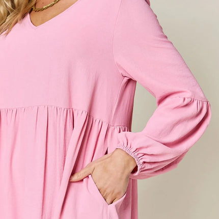 Garden Naked Women's Casual Dress Babydoll Tiered Dress with Pockets Long Sleeve Ruffle Hem Soft Cotton Blend Loose Fit
