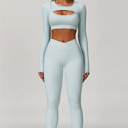 The Lavish Long Sleeve Cut-out Crop Top Leggings 2-Piece Set