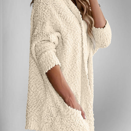 Velvet Bloom Pocketed Open Front Long Sleeve Women Cardigan