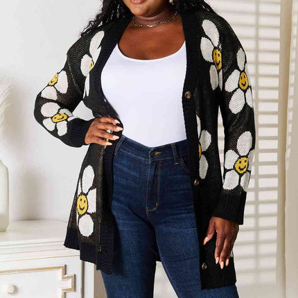 Double Take Floral Button Down Longline Women Cardigan