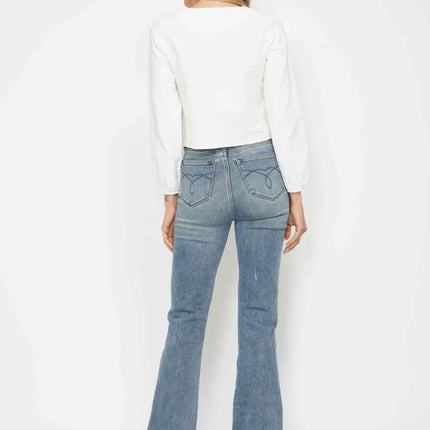 Judy Blue Full Size Tummy Control Back Embroidered Pocket Bootcut Women Jeans Plus Size