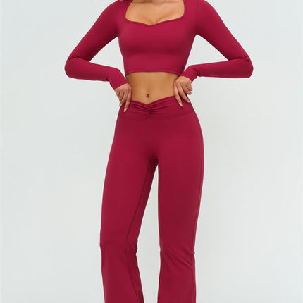 The Lushness Long Sleeve Crop Top Flared Leggings 2-Piece Set