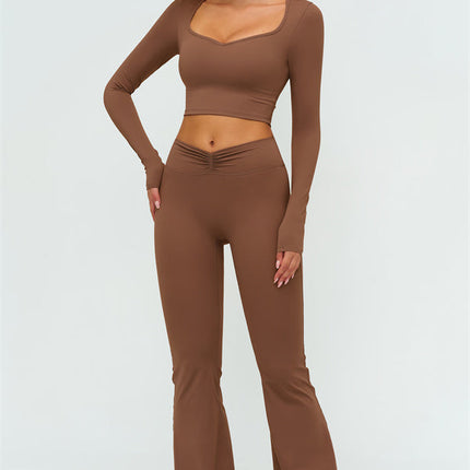 The Lushness Long Sleeve Crop Top Flared Leggings 2-Piece Set