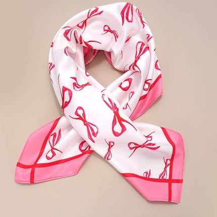 BOW RIBBON PRINT SILKY FEEL BANDANA SCARF | 40SC622