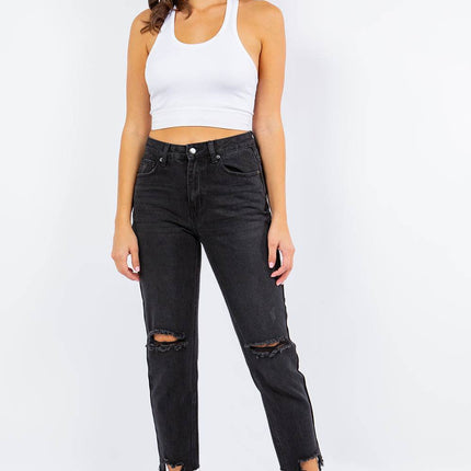 American Bazi High Waist Distressed Cropped Straight Women Jeans