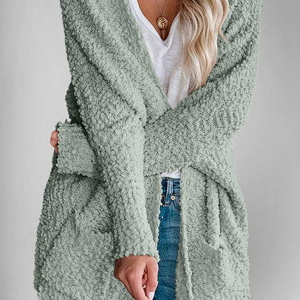 Velvet Bloom Pocketed Open Front Long Sleeve Women Cardigan