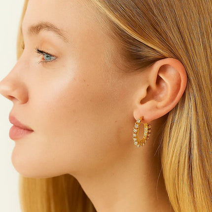 Radiant Glamour Huggie Hoop Earrings Embellished with Sparkling Cubic Zirconia