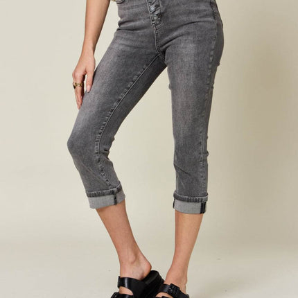 Judy Blue Full Size Button Fly High Waist Cuffed Women Capris