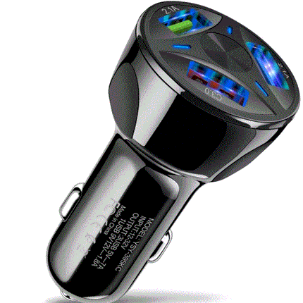 3 Port Fast LED Car Charger + 3 in 1 Cable Combo Black