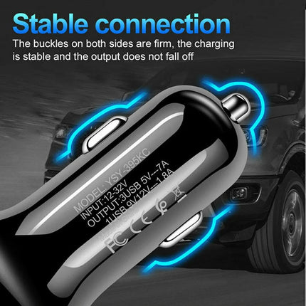 3 Port Fast LED Car Charger + 3 in 1 Cable Combo Red