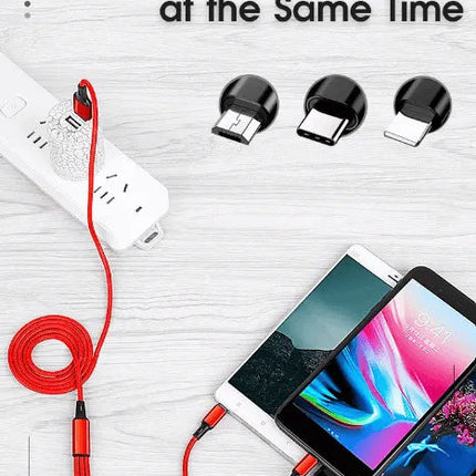 3 Port Fast LED White Car Charger + 3 in 1 Cable Combo Pink