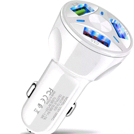 3 Port Fast LED White Car Charger + 3 in 1 Cable Combo