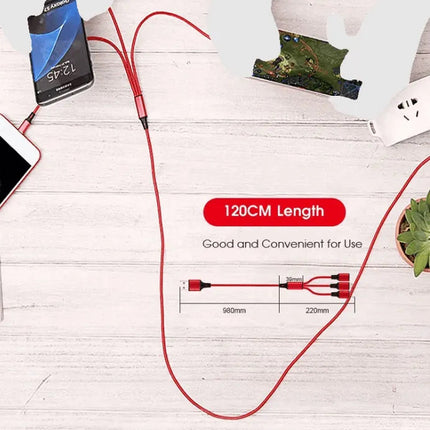 3 Port Fast LED White Car Charger + 3 in 1 Cable Combo Silver