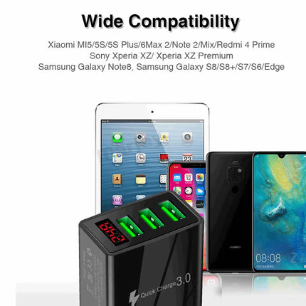 3 port LED Display Wall Charger  and 3 in 1 Cable Bundle Red