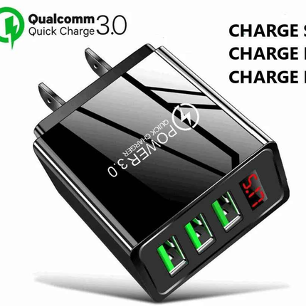 3 Port LED Fast Quick Charge QC 3.0 USB Hub Display Wall Charger Adapter US Plug
