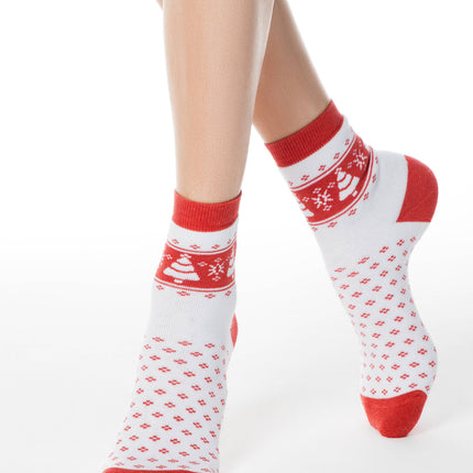 Conte Comfort #7S-47SP(080) - 1 pair Cotton Terry Women's Socks with Tree & Snowflake