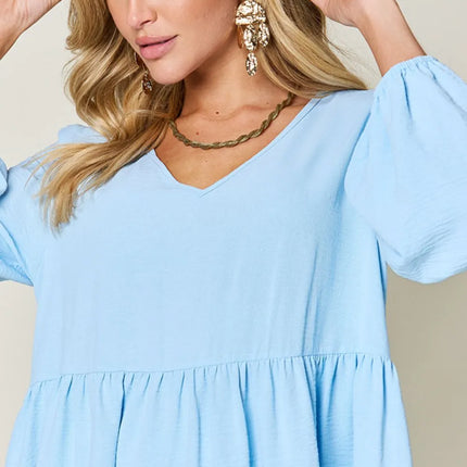 Garden Naked Women's Casual Dress Babydoll Tiered Dress with Pockets Long Sleeve Ruffle Hem Soft Cotton Blend Loose Fit