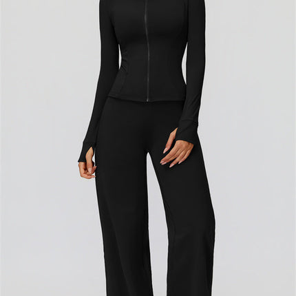 The FemmeFit Zip Jacket Straight Leg Pants 2-Piece Set
